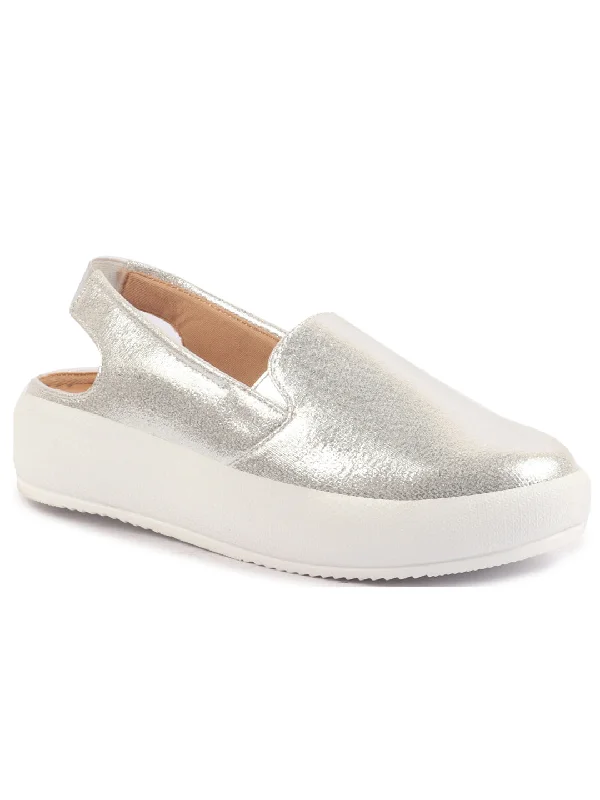 Women's casual shoes for a weekend getaway Women Silver Height Enhancer Elastic Closure Back Strap Platform Heel Slip On Shoes|Stylish|Chunky|Weekend|Classic Sneaker Shoes Women's casual shoes for a weekend getaway Women Silver Height Enhancer Elastic Closure Back Strap Platform Heel Slip On Shoes|Stylish|Chunky|Weekend|Classic Sneaker Shoes