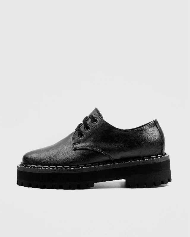 Women's casual shoes for picnics in the park Chunky Derbs Girl Black Vegea grape leather