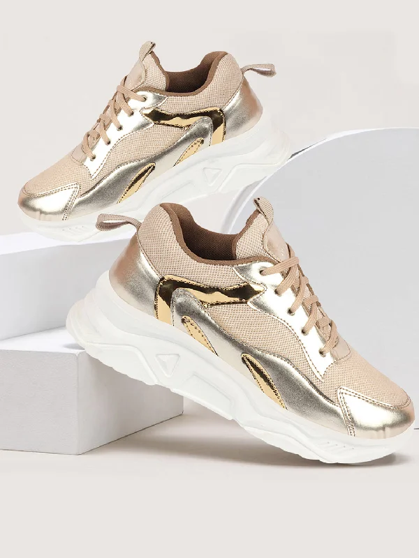 Women's casual flat shoes for all - day comfort Women Golden Embellished Sporty Design Fashion Stylish Lace Up Sneakers Shoes Women's casual flat shoes for all - day comfort Women Golden Embellished Sporty Design Fashion Stylish Lace Up Sneakers Shoes