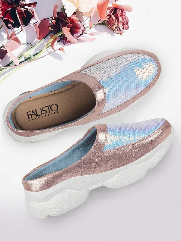 Women's casual canvas shoes for a laid - back look Women Pink Back Open Embellished Slip On Mules Women's casual canvas shoes for a laid - back look Women Pink Back Open Embellished Slip On Mules