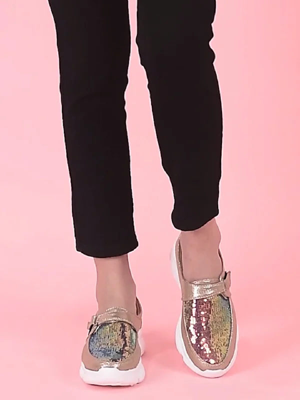 Women's casual shoes in red for a pop of color Women Golden Stylish Hook & Loop Sneakers Women's casual shoes in red for a pop of color Women Golden Stylish Hook & Loop Sneakers
