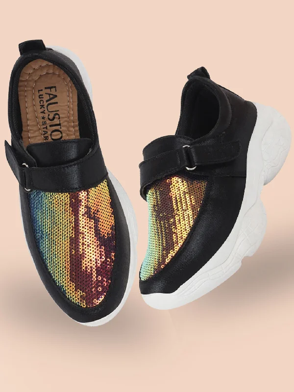 Women's casual shoes for a weekend getaway Women Black Stylish Hook & Loop Sneakers Women's casual shoes for a weekend getaway Women Black Stylish Hook & Loop Sneakers