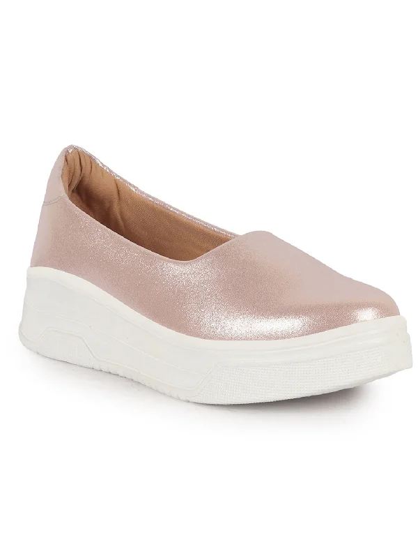 Women's casual slip - on shoes for easy wear Women Pink Height Enhancer Lightweight Glitter Slip On Shoes|Memory Cushion Insole|Party Slip On All Season Casual Shoe