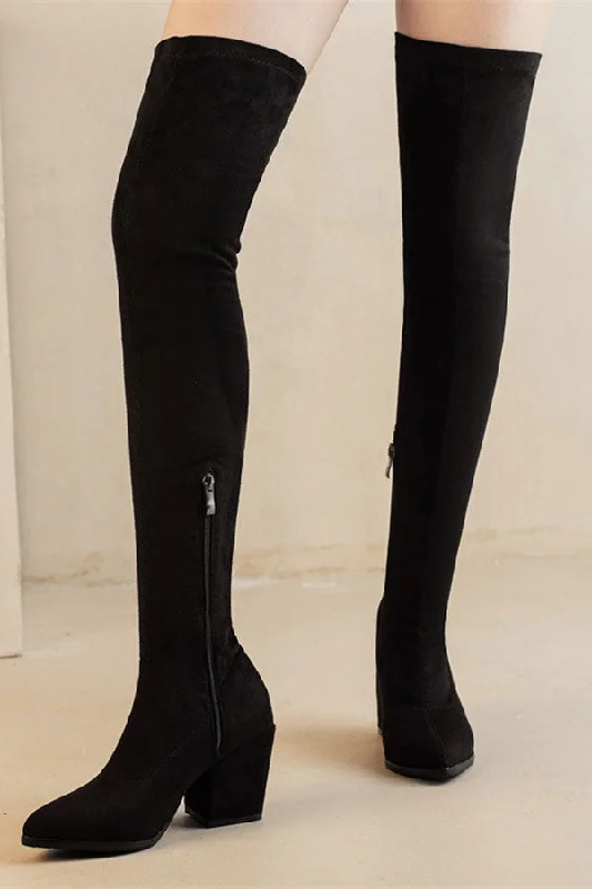 women's flat bootsSolid Color Stunning Over The Knee Block Boots