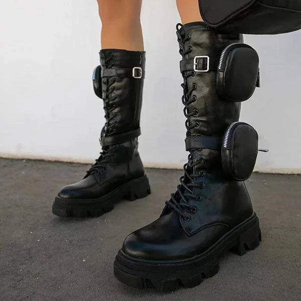 women's boots with adjustable strapsLace-Up Cool Pockets Block Boots