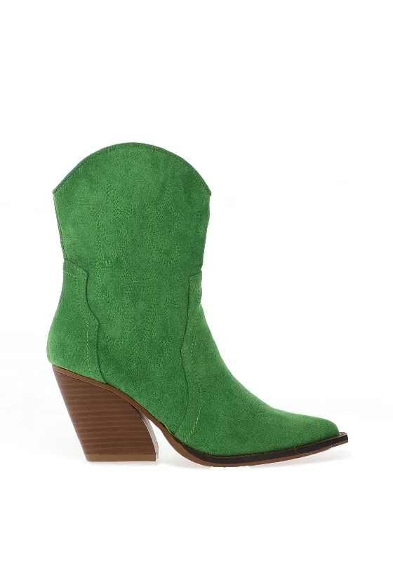 women's boots with bucklesZen Collection Faux Suede Cowgirl Heeled Boots, Green