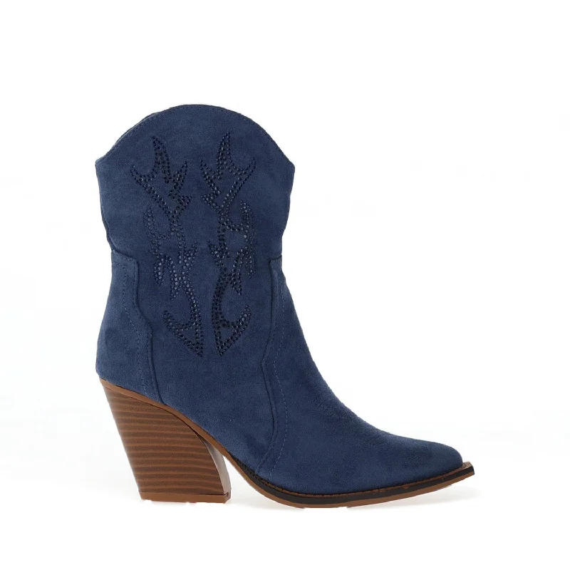 women's boots for tall womenZen Collection Faux Suede Cowgirl Heeled Boots, Blue