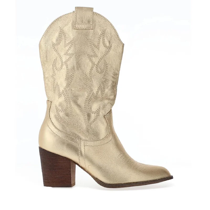 women's boots with fur liningZen Collection Metallic Cowgirl Heeled Boots, Gold