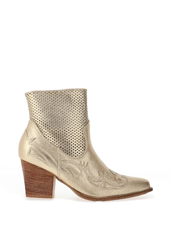 women's wedge bootsZen Collection Ankle Metallic Cowgirl Heeled Boots, Gold