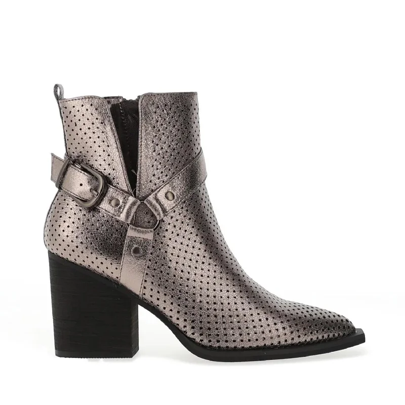 women's boots with zippersZen Collection Metallic Perforated Heeled Boots, Grey