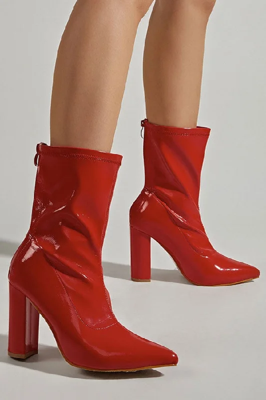 women's waterproof bootsRed Modern Pointed Toe Block Boots