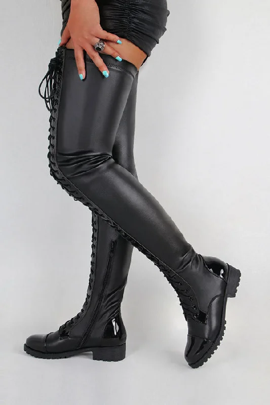 women's rain bootsSolid Color Unique Strappy Thigh-Length Boots