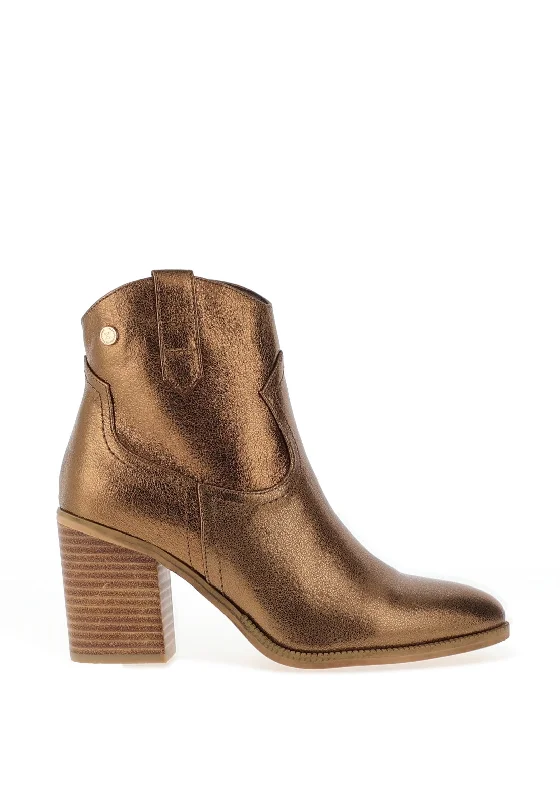 women's boots for office attireXti Womens Shimmer Western Heeled Boots, Bronze