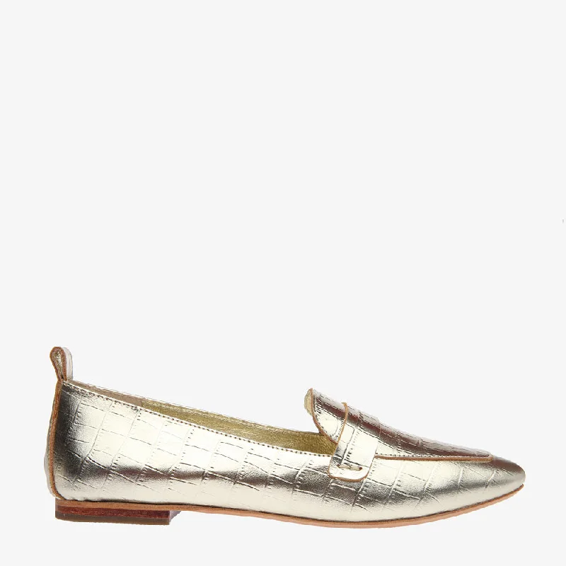 Women's Cashmere - Lined Loafers in Burgundy for Warmth in WinterAlessandra Gold Croc embossed Leather Loafer