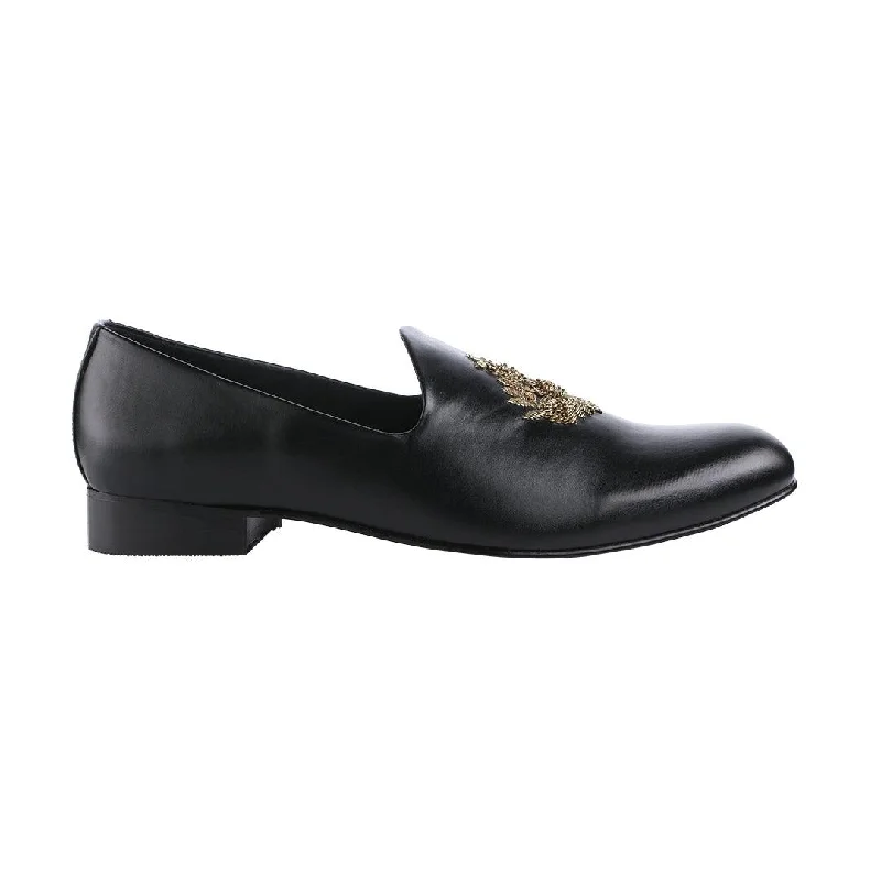 Waterproof Women's Loafers in Black for Rainy DaysAnza Black Hand-Embroidered Ethnic Slip-Ons