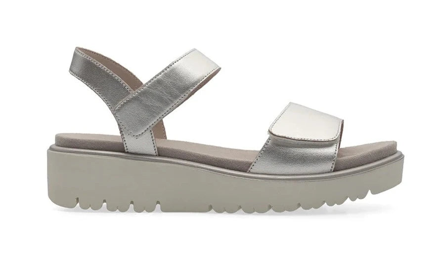 Women's Flat Slide Sandals with a Memory Foam Insole in White for All - Day ComfortAra 12-33518-11 Platinum