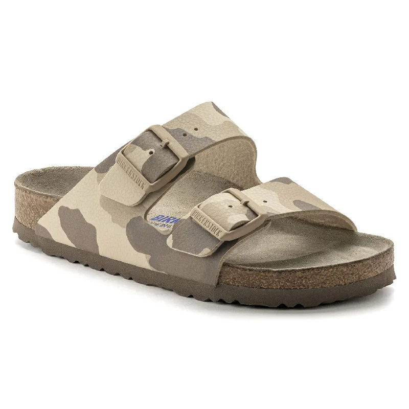 Women's Flat Slide Sandals with a Memory Foam Insole in White for All - Day ComfortArizona SFB - Camo Grey Taupe