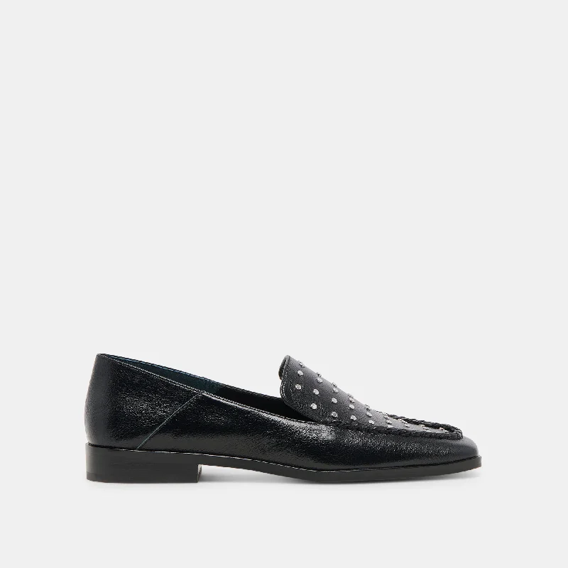 Slip - Resistant Women's Rubber - Sole Loafers in Navy for Wet ConditionsBENY FLATS BLACK STUDDED LEATHER