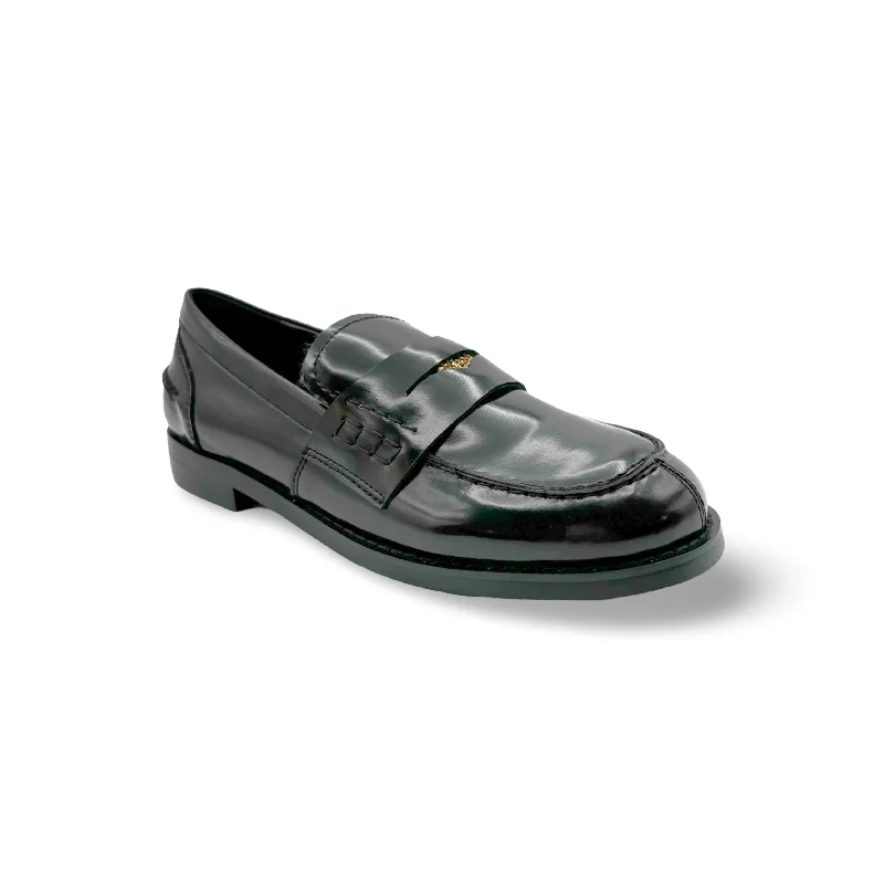 Women's Tassel - Trimmed Loafers with a Low Heel in Olive Green for a Trendy TwistBI5101 Black Leather Loafer