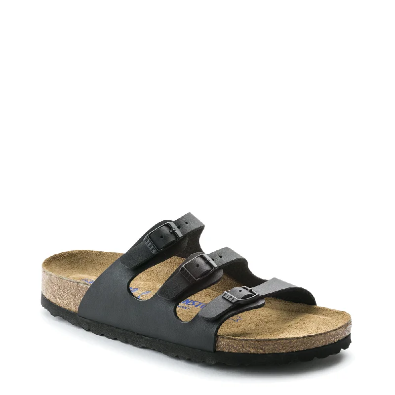 Elastic - Strap Women's Sandals with a Padded Toe in Teal for Easy On - and - OffBirkenstock Women's Florida Soft Footbed Birko-Flor Sandal in Black