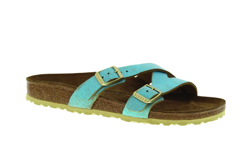 Waterproof Women's Rubber Beach Sandals with Arch Support in Blue for Water ActivitiesBirkenstock Yao Washed Metallic