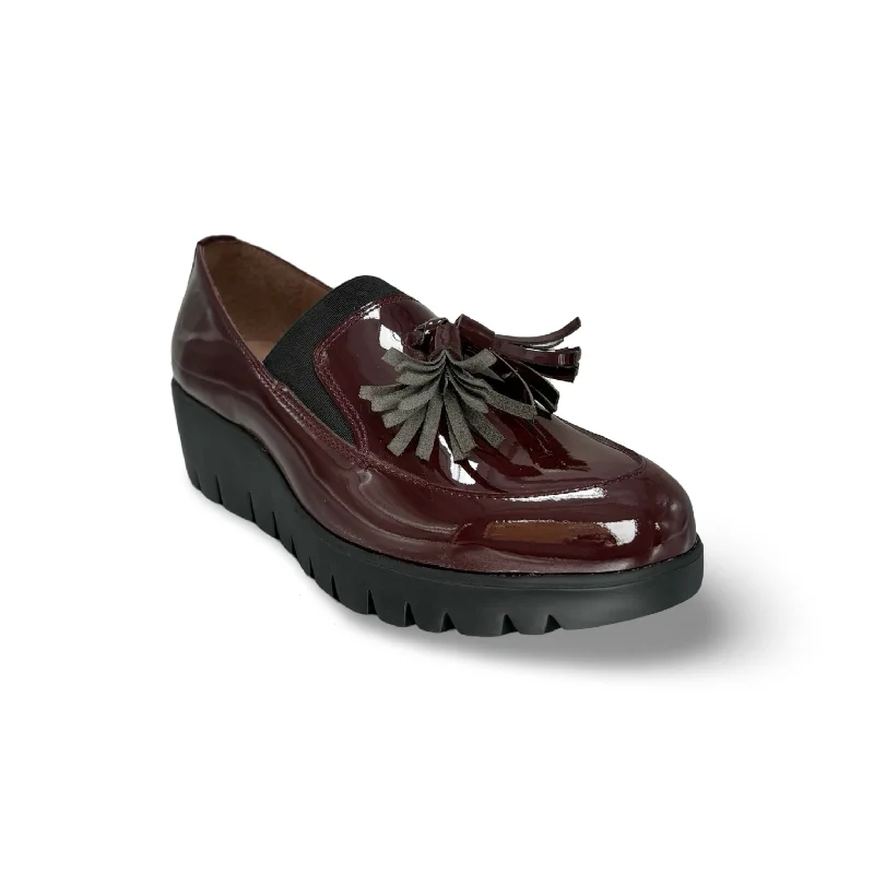 Sustainable Women's Recycled Material Loafers in Gray for Eco - Conscious ShoppersC3342 Bordeaux Patent Loafer Wedge