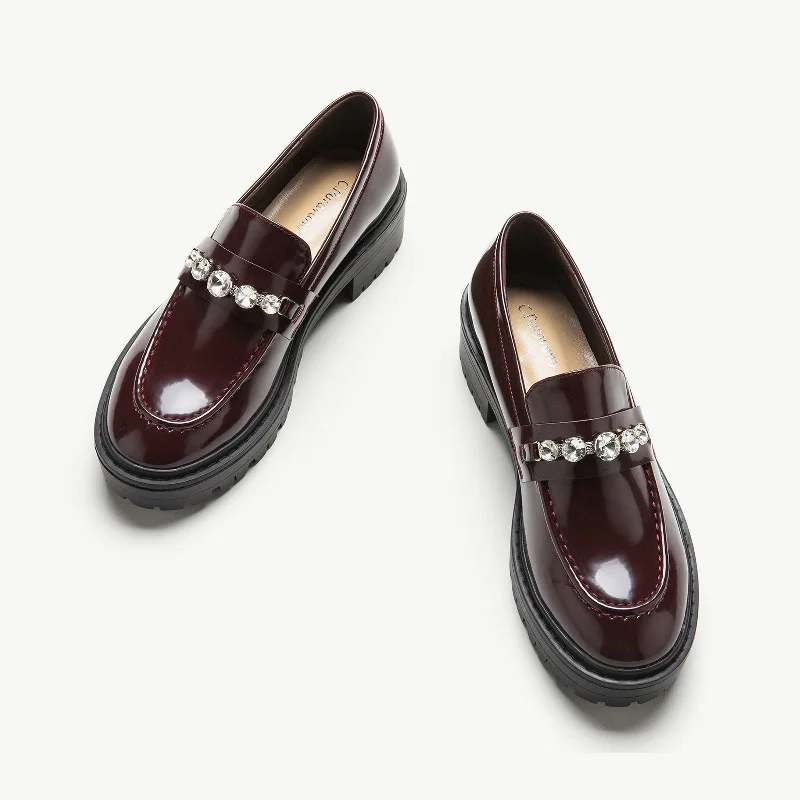 Women's Premium Leather Tassel Loafers in Dark Brown for a Classic Office LookCrystal Platform Loafers (Laura)