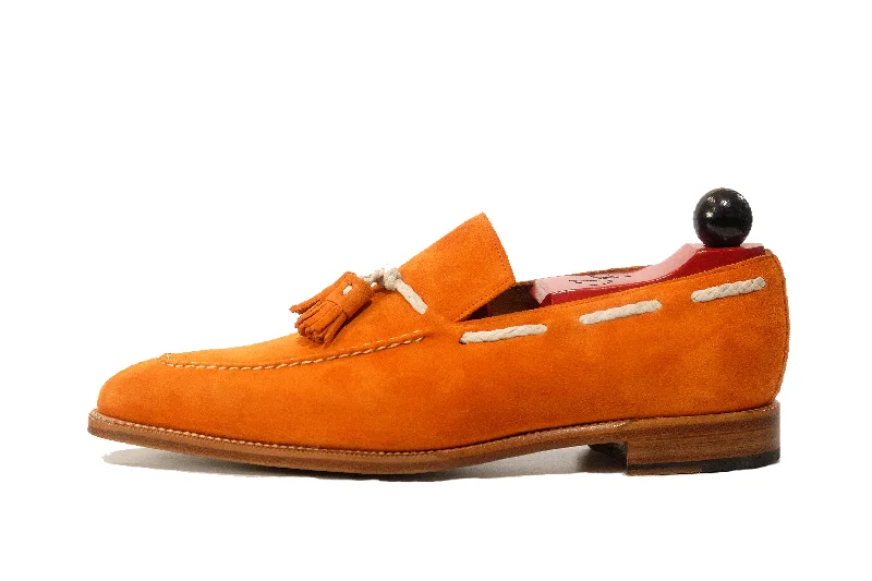 Women's Geometric - Patterned Loafers in Multicolor for a Fashion - Forward LookEskapa - MTO - Orange Suede / Natural Stitching - LPB Last - Single Leather Sole