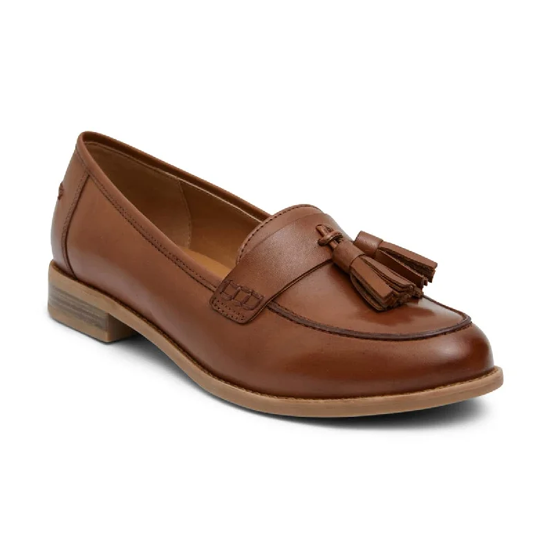 Women's Tassel - Trimmed Loafers with a Low Heel in Olive Green for a Trendy TwistGazebo Loafer in Cognac Leather