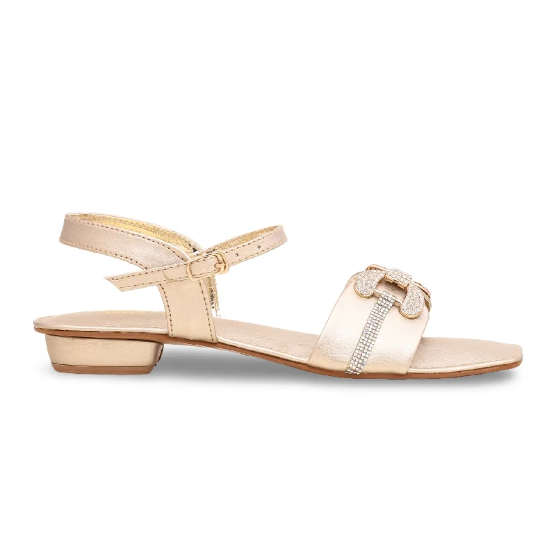 Women's Sandals with a Glitter - Coated Strap in Gold for a Sparkly Summer OutfitGolden Fancy Sandal FN5708