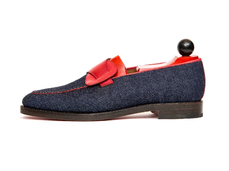 Women's Premium Leather Tassel Loafers in Dark Brown for a Classic Office LookHawthorne - MTO - Denim / Red Calf - TMG Last - Double Leather Sole