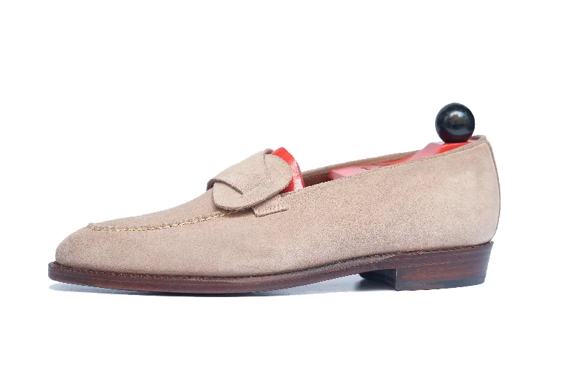 Women's Cashmere - Lined Loafers in Burgundy for Warmth in WinterHawthorne - MTO - Oatmeal Suede / Natural Stitching - LPB Last - Single Leather Sole