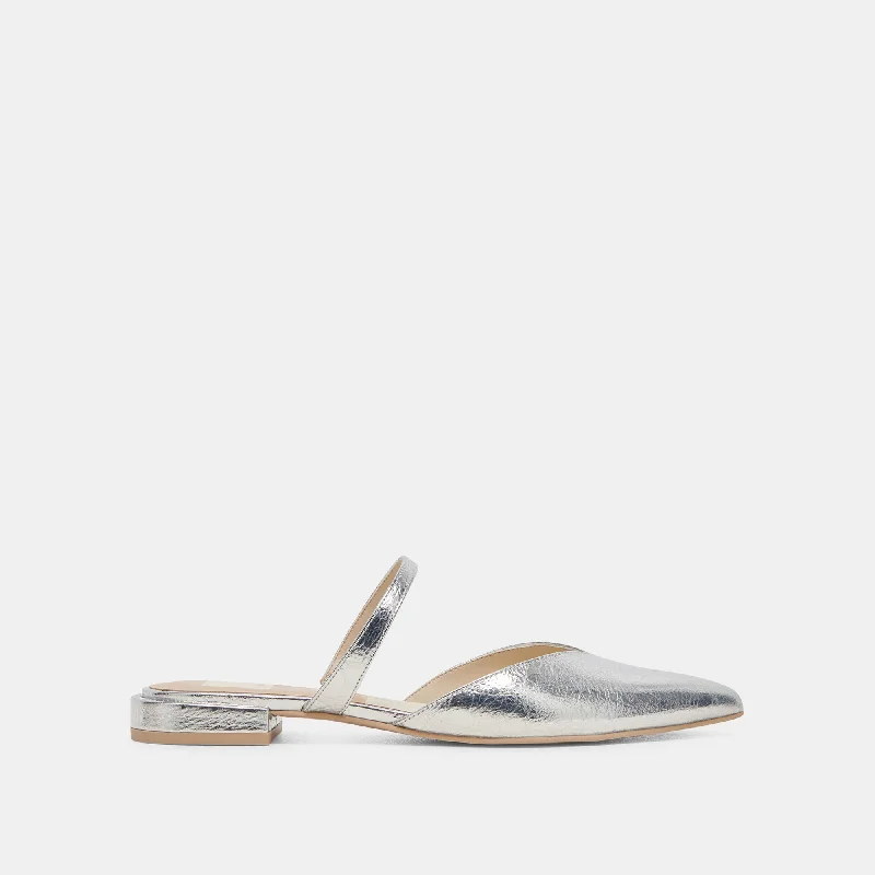 Women's Embroidered Floral Pattern Loafers in Beige for a Spring - Inspired OutfitKANIKA WIDE FLATS SILVER DISTRESSED LEATHER