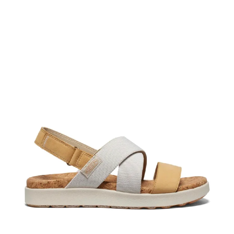 Women's Leather - Strapped Sandals with a Braided Detail in Brown for a Rustic AppealKEEN Women's Elle Criss Cross Sandal in Birch/Curry