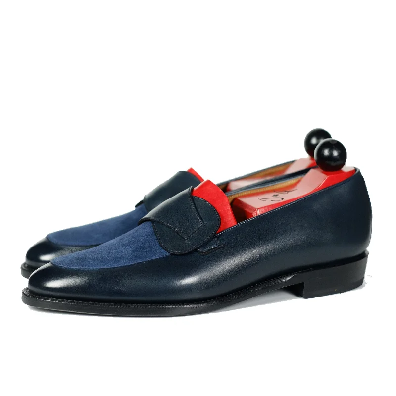 Women's Bow - Embellished Loafers in Red for a Feminine TouchMeridian - Midnight Calf / Navy Suede