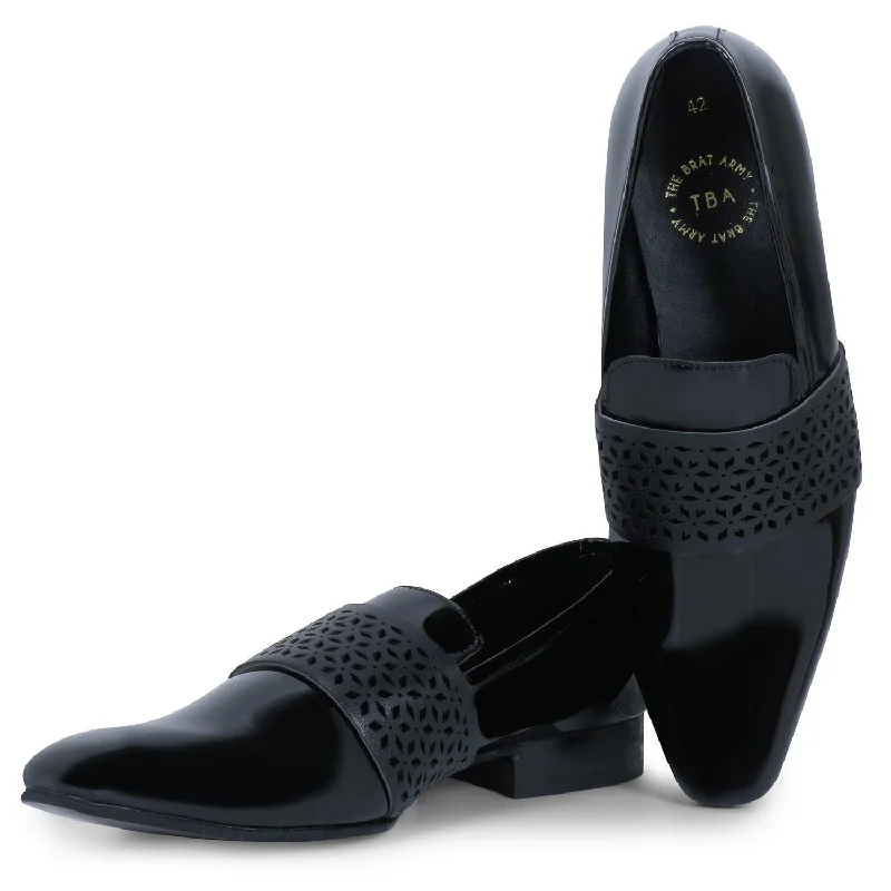 Elastic - Back Women's Loafers in Teal for Easy On - and - OffMontreux Patent Black Carved Strap Loafers.