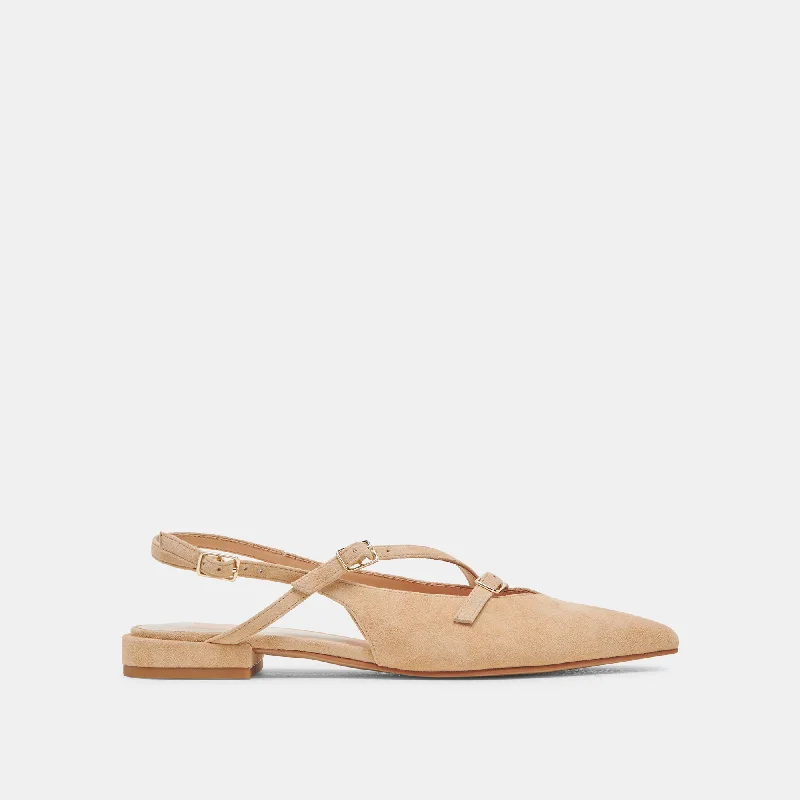 Women's Fur - Lined Loafers in Tan for a Cozy Winter OptionPAMLA FLATS TAN SUEDE