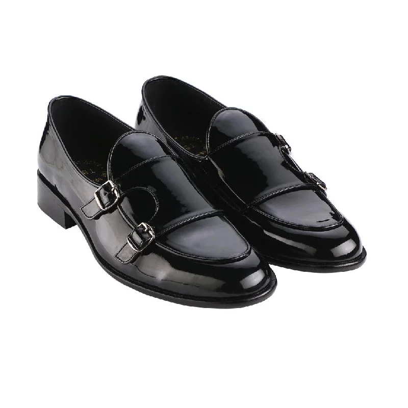 Shock - Absorbing Women's Loafers in Gray for Active LifestylesBello Double Monk Patent Black Loafers