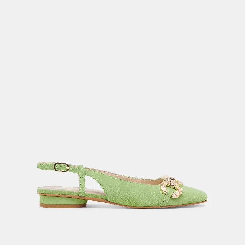 Elastic - Back Women's Loafers in Teal for Easy On - and - OffRAMANO FLATS LIME SUEDE