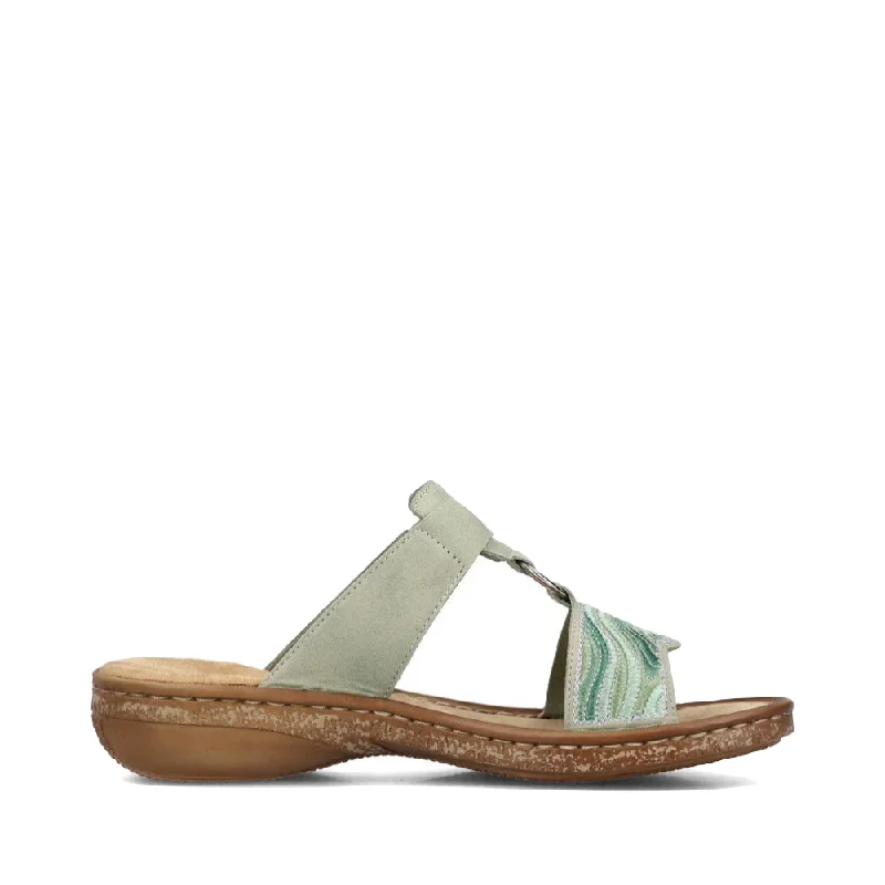 Sustainable Women's Recycled Material Sandals in Beige for Eco - Conscious ShoppersRieker Women's Regina 29 Slide Sandal in Pistazie Mint