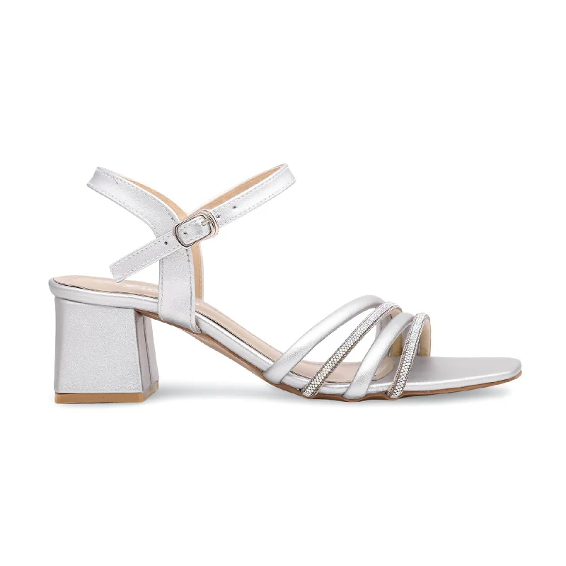 Women's Sandals with a Glitter - Coated Strap in Gold for a Sparkly Summer OutfitSilver Fancy Sandal FN5791