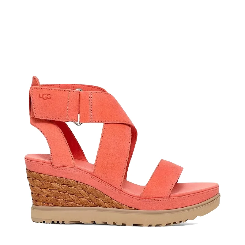 Women's Sandals with a Wedge Heel and a Tassel Detail in Orange for a Trendy LookUgg Women's Ileana Ankle Wedge Sandal in Vibrant Coral