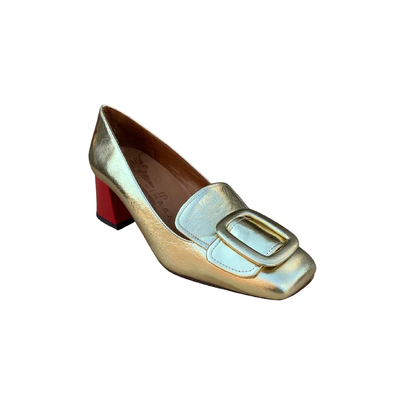 Women's Fur - Lined Loafers in Tan for a Cozy Winter OptionVyzu Gold with Red Heel