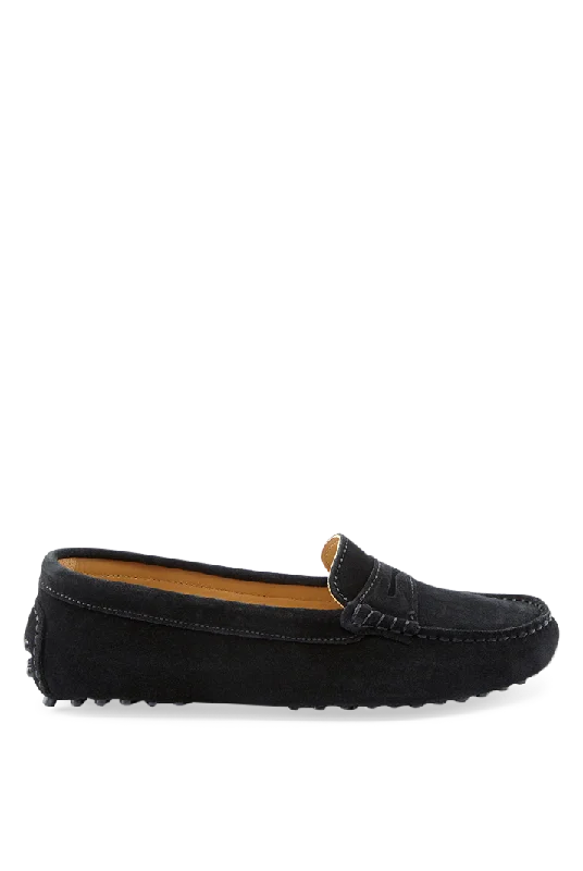 Slip - Resistant Women's Rubber - Sole Loafers in Navy for Wet ConditionsWomen's Black Suede Penny Driving Loafers