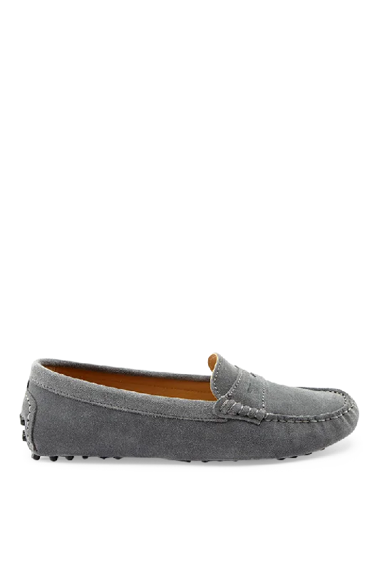 Women's Tassel - Trimmed Loafers with a Low Heel in Olive Green for a Trendy TwistWomen's Grey Suede Penny Driving Loafers