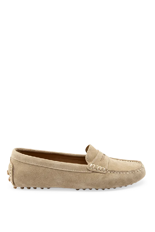 Sustainable Women's Recycled Material Loafers in Gray for Eco - Conscious ShoppersWomen's Taupe Suede Penny Driving Loafers