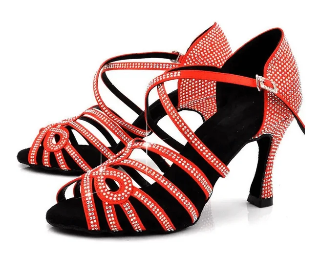 Water - Resistant Canvas Contemporary Dance Shoes in Multicolor for Outdoor UseSalsa Shoes Womens Red Rhinestone Latin Dance Shoes