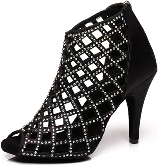 Stretchable Canvas Jazz Dance Shoes in Black for Comfortable MovementsSparkly Dance Shoes Black Rhinestone Dance Boots