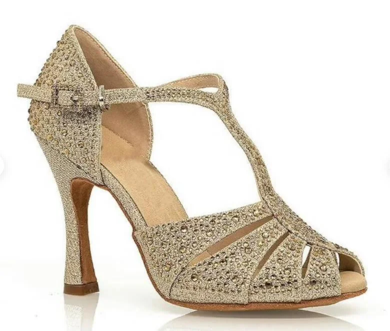 Split - Sole Modern Dance Shoes in Beige for Enhanced FlexibilityDS Women's Sparkling Glitter Customized Heel Latin Shoes/Salsa Shoes/Ballroom Dance Shoes