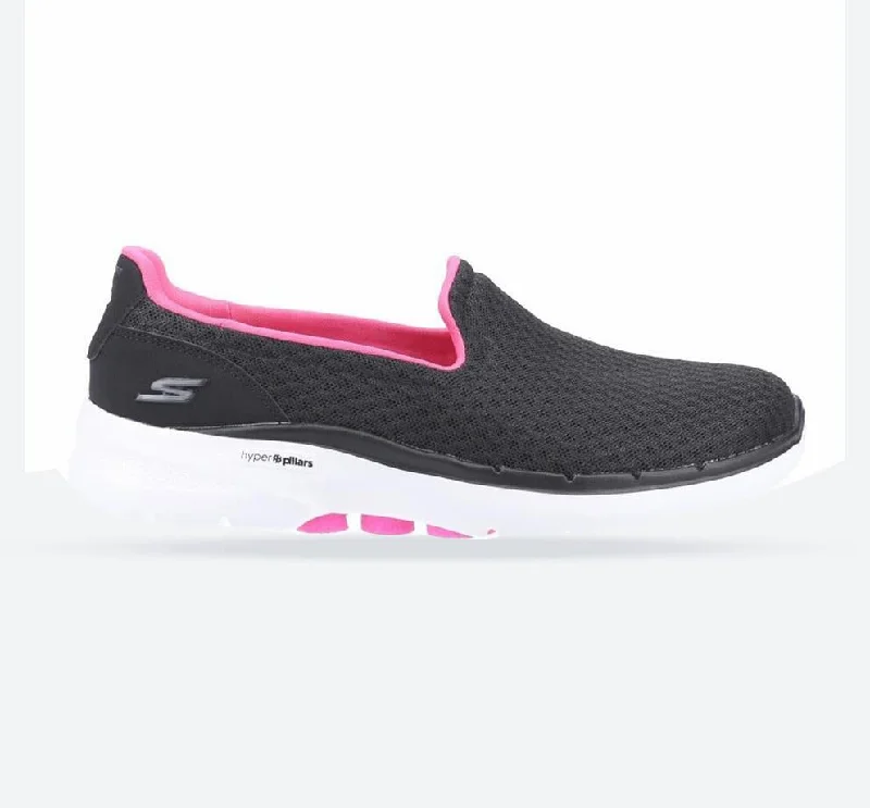 Foldable Women's Travel Sneakers for Compact Storage in LuggageWomen's Wide Fit Skechers 124508 Go Walk 6 Big Splash Sneakers - Black/Hot Pink